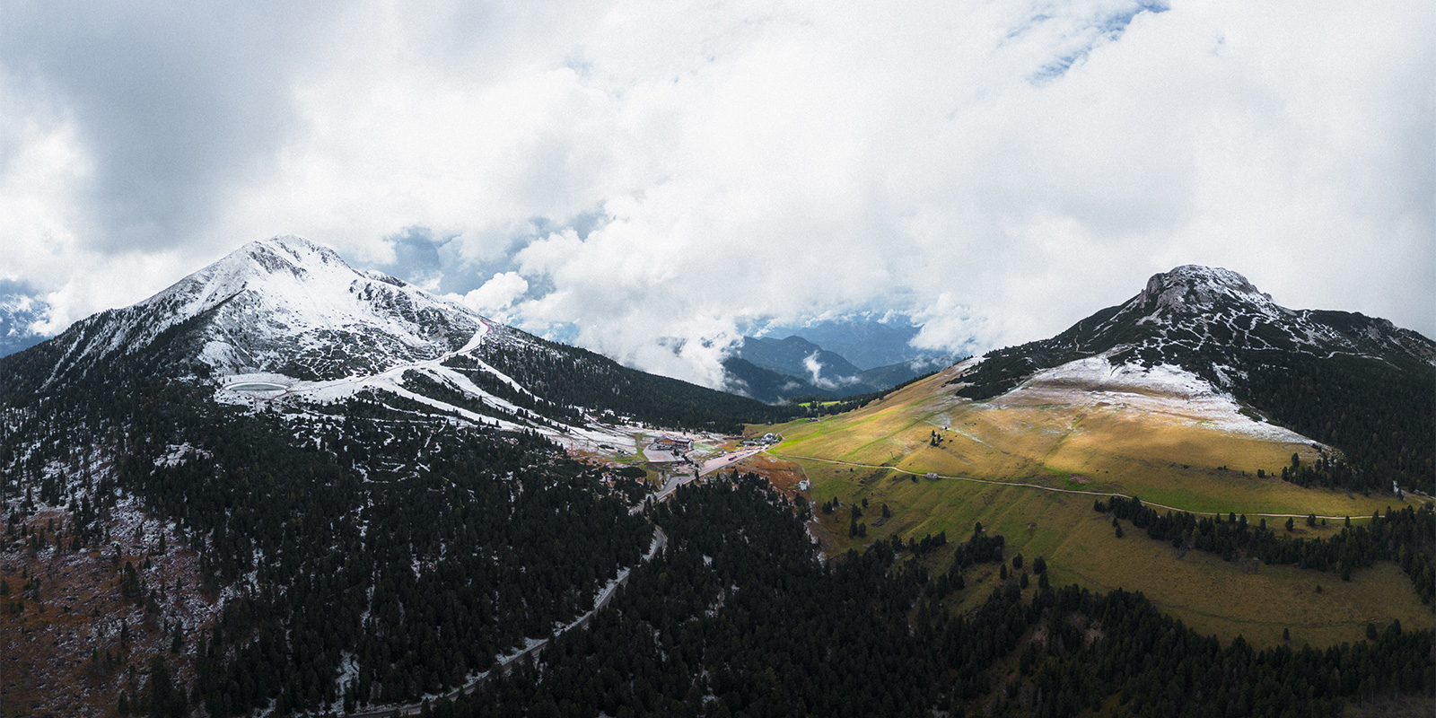 Drone shot of the Schwarzhorn and Weisshorn peaks in South Tyrol on the SchwarzWeiss Trail